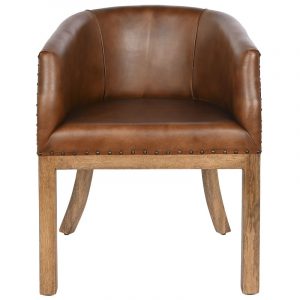 Butaca Marrón Piel Madera, Estilo Vintage Artesanal - Imagen 2