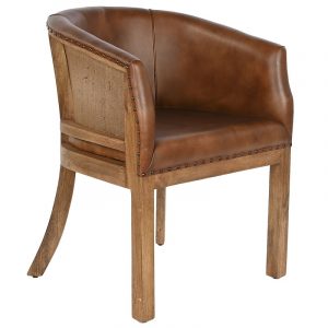 Butaca Marrón Piel Madera, Estilo Vintage Artesanal - Imagen 1