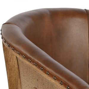 Butaca Marrón Piel Madera, Estilo Vintage Artesanal - Imagen 3