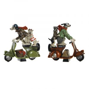 SET Figura Perro en Moto Vespa de Resina Multicolor - Imagen 1