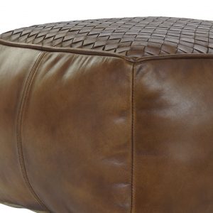 Pouf, Cojín Suelo Cuadrado, Piel Marron, Estilo Vintage - Imagen 4