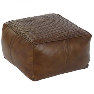 Pouf, Cojín Suelo Cuadrado, Piel Marron, Estilo Vintage - Imagen 1
