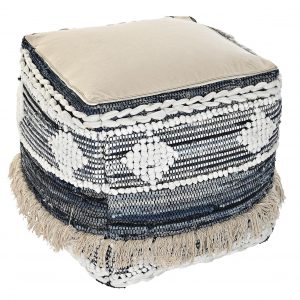 Pouf Cuadrado Cojín Suelo Negro, Estilo Boho Algodón, Reposapiés - Imagen 5