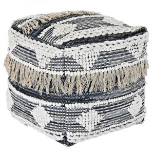 Pouf Cuadrado Cojín Suelo Negro, Estilo Boho Algodón, Reposapiés - Imagen 1