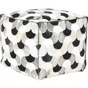 Pouf Cuadrado Rombos Cojín Suelo, Estilo Colonial Piel Blanco & Negro - Imagen 4