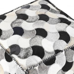 Pouf Cuadrado Rombos Cojín Suelo, Estilo Colonial Piel Blanco & Negro - Imagen 2