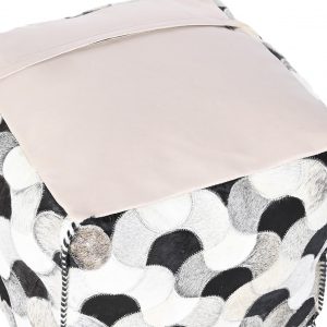 Pouf Cuadrado Rombos Cojín Suelo, Estilo Colonial Piel Blanco & Negro - Imagen 5