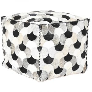 Pouf Cuadrado Rombos Cojín Suelo, Estilo Colonial Piel Blanco & Negro - Imagen 1
