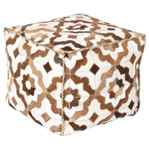 Pouf Cojín Suelo Cuadrado Rombos, Estilo Colonial Piel, Marron - Imagen 1