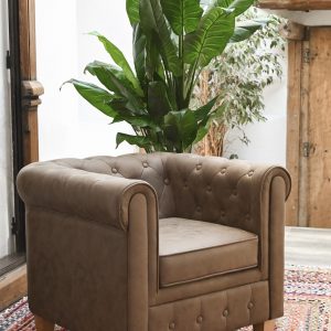 Butaca Sillón Poliéster Madera, Marrón Oscuro estilo Vintage Retro - Imagen 20