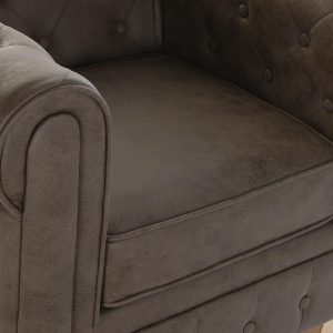 Butaca Sillón Poliéster Madera, Marrón Oscuro estilo Vintage Retro - Imagen 8