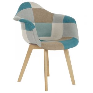 4 Modernas Sillas Poliéster Pino, Scandi Tapizado Patchwork - Imagen 1