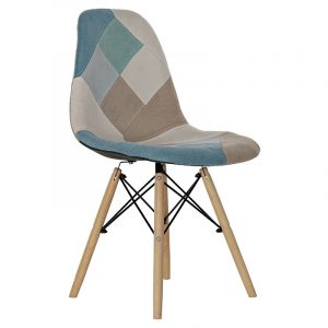 SET 4 Modernas Sillas Poliéster Pino, Scandi Tapizado Patchwork - Imagen 1