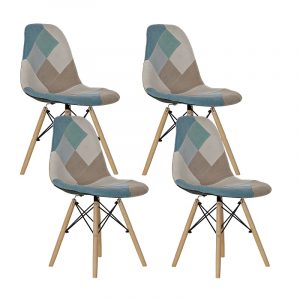 SET 4 Modernas Sillas Poliéster Pino, Scandi Tapizado Patchwork - Imagen 9