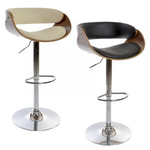 Taburete Nogal Ajustable Cromado estilo Nórdico Moderno - Imagen 1