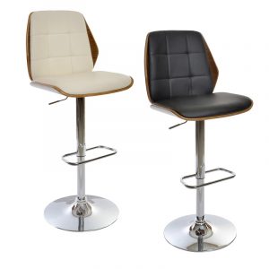 Silla Taburete Nogal Ajustable Cromado Nórdico Moderno Negro - Imagen 1