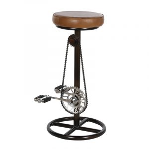 Taburete de Bar, Patas de Metal y asiento Piel, con Pedales decorativos - Imagen 1