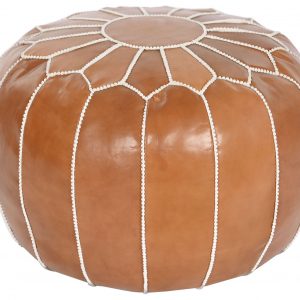 Cojín Suelo Puf Redondo, Reposapiés, Puff Piel Color Camel - Imagen 3
