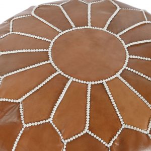 Cojín Suelo Puf Redondo, Reposapiés, Puff Piel Color Camel - Imagen 2