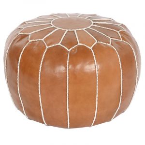 Cojín Suelo Puf Redondo, Reposapiés, Puff Piel Color Camel - Imagen 1