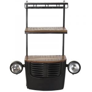 Botellero Pared Coche Motocarro Metal Acacia Negro, Vintage Retro - Imagen 1