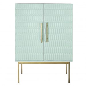 Mueble Bar Aparador Botellero, Madera Metal, Turquesa, estilo Moderno - Imagen 3