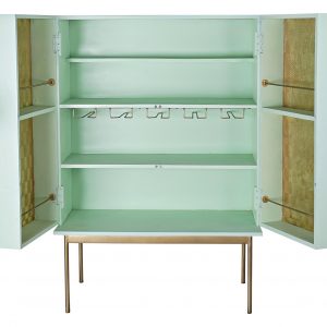 Mueble Bar Aparador Botellero, Madera Metal, Turquesa, estilo Moderno - Imagen 2