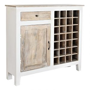 Botellero Mueble Bar Madera Mango Blanco Natural, 28 Botellas - Imagen 1