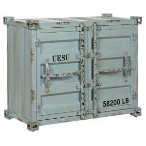 Botellero Container Metal Madera MDF Azul Celeste, estilo Vintage - Imagen 1