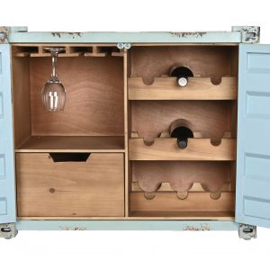 Botellero Container Metal Madera MDF Azul Celeste, estilo Vintage - Imagen 2