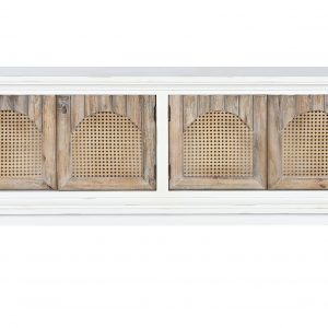 Mueble TV Abeto Madera MDF, Blanco Natural, 4 Puertas, ambiente Alpino - Imagen 4