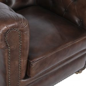 Sillon Butaca Piel Madera, Marrón Oscuro estilo Vintage Chester Capitoné - Imagen 4