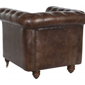 Sillon Butaca Piel Madera, Marrón Oscuro estilo Vintage Chester Capitoné - Imagen 3