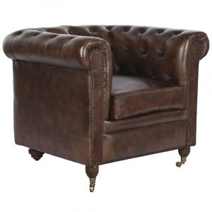 Sillon Butaca Piel Madera, Marrón Oscuro estilo Vintage Chester Capitoné - Imagen 1