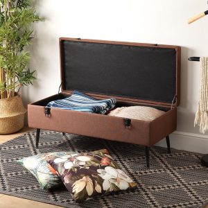 Banquete Taburete Pie de Cama Banco, Almacenamiento, Marrón y Gris - Imagen 13