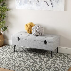 Banquete Taburete Pie de Cama Banco, Almacenamiento, Marrón y Gris - Imagen 12