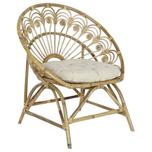 Sillón Ratán con Cojín Blanco Algodón, Exterior Interior - Imagen 1