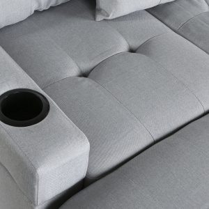 Sofá Chaise Longue de 3 Plazas Poliéster PP, Gris Claro estilo Moderno - Imagen 4