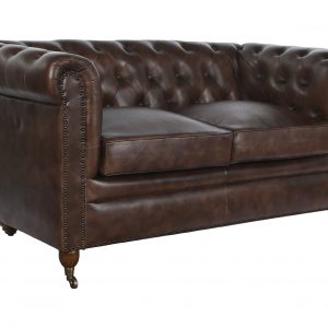 Conjunto Sofás 3 + 2 +1 Plazas Piel Madera, Marrón Oscuro estilo Vintage Chester Capitoné - Imagen 3