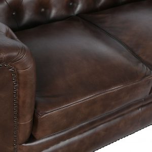 Conjunto Sofás 3 + 2 +1 Plazas Piel Madera, Marrón Oscuro estilo Vintage Chester Capitoné - Imagen 13