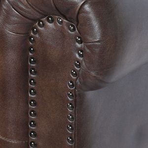 Sofá 2 Plazas Piel Madera, Marrón Oscuro estilo Vintage Chester Capitoné - Imagen 4