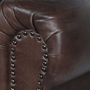 Conjunto Sofás 3 + 2 +1 Plazas Piel Madera, Marrón Oscuro estilo Vintage Chester Capitoné - Imagen 9