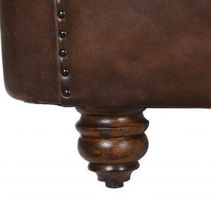 Conjunto Sofás 3 + 2 +1 Plazas Piel Madera, Marrón Oscuro estilo Vintage Chester Capitoné - Imagen 12