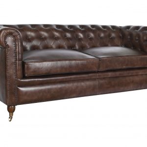 Conjunto Sofás 3 + 2 +1 Plazas Piel Madera, Marrón Oscuro estilo Vintage Chester Capitoné - Imagen 2