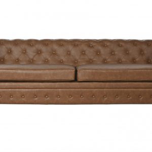 Sofá 3 Plazas Poliester Madera, Chester, Marrón Natural estilo Vintage Chester Capitoné - Imagen 2