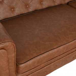 Sofá 3 Plazas Poliester Madera, Chester, Marrón Natural estilo Vintage Chester Capitoné - Imagen 3