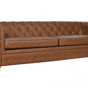 Sofá 3 Plazas Poliester Madera, Chester, Marrón Natural estilo Vintage Chester Capitoné - Imagen 7