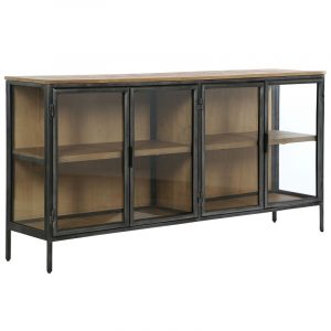 Aparador Mueble Madera Metal, 4 Puertas, estilo Industrial, Cristal - Imagen 1