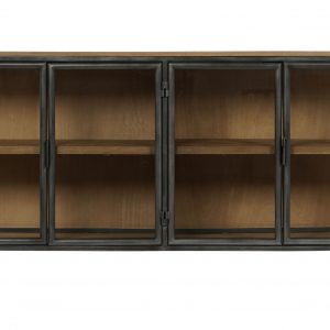 Aparador Mueble Madera Metal, 4 Puertas, estilo Industrial, Cristal - Imagen 3