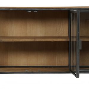 Aparador Mueble Madera Metal, 4 Puertas, estilo Industrial, Cristal - Imagen 2